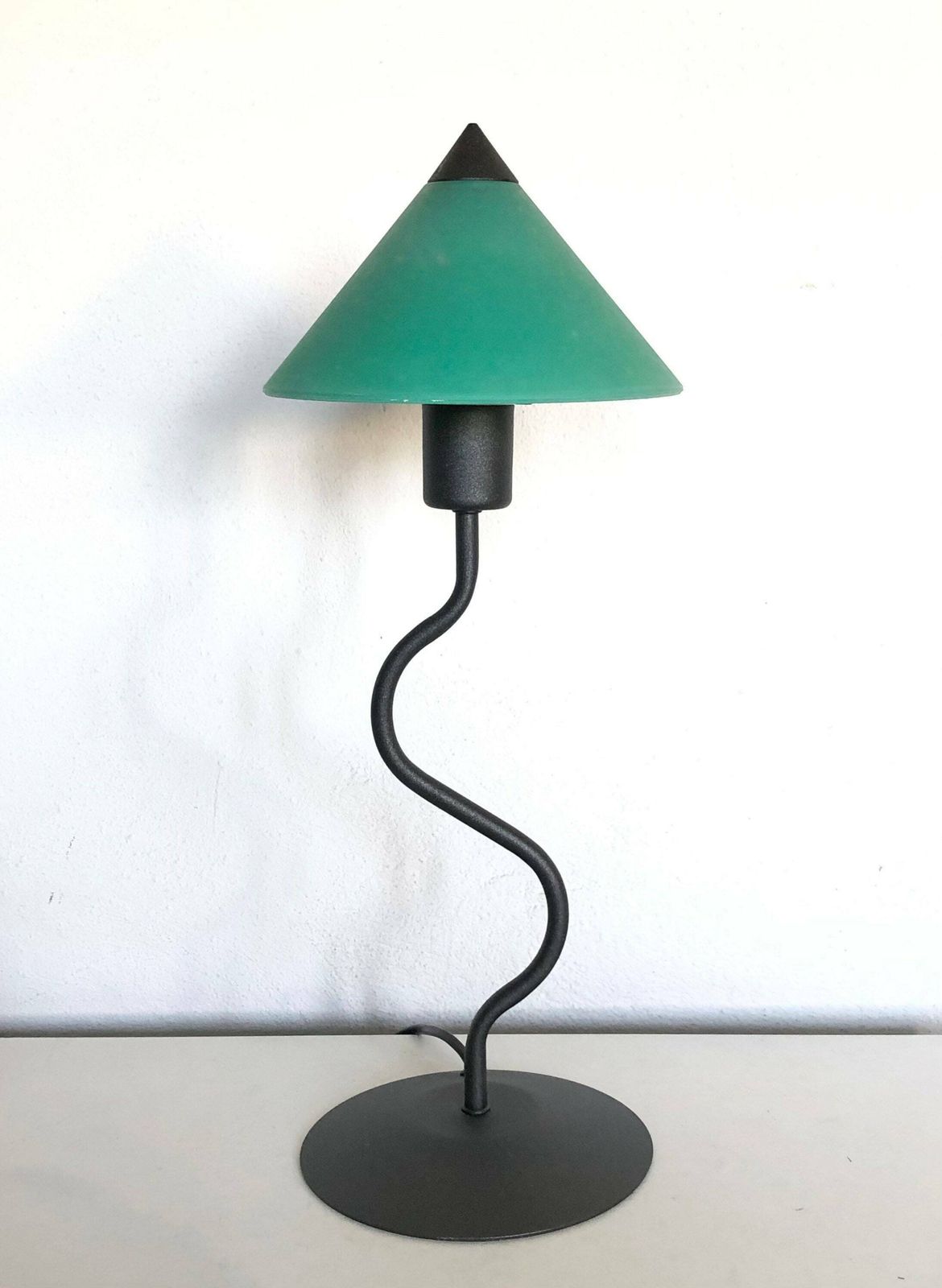 Danish Postmodern Table Lamp In Organic Shaped Swaying Metal Base And Pointy Green Glass Shade   Design From E.S. Horn photo buy