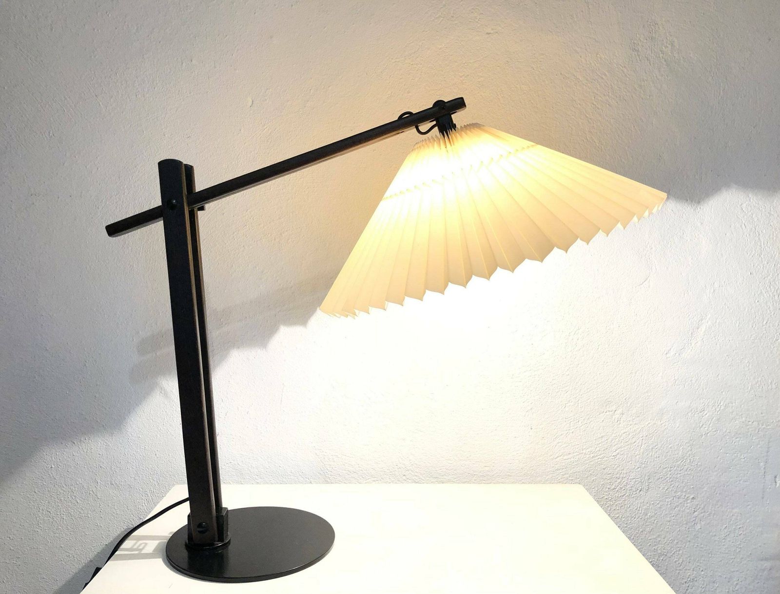 Original Caprani Mid Century Modern Danish Table Lamp In Rare Model Dark Wood With Beige Pleated Shade photo furniture