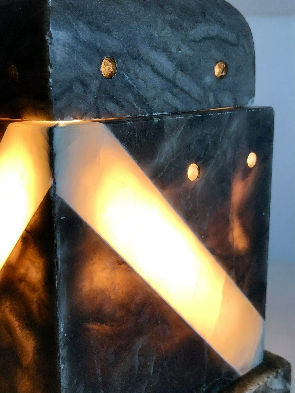 Vintage Gorgeous Black Alabaster Marbled Art Deco Table Lamp With Carved Architectural Shapes And Great Light Exposure photo 173.0