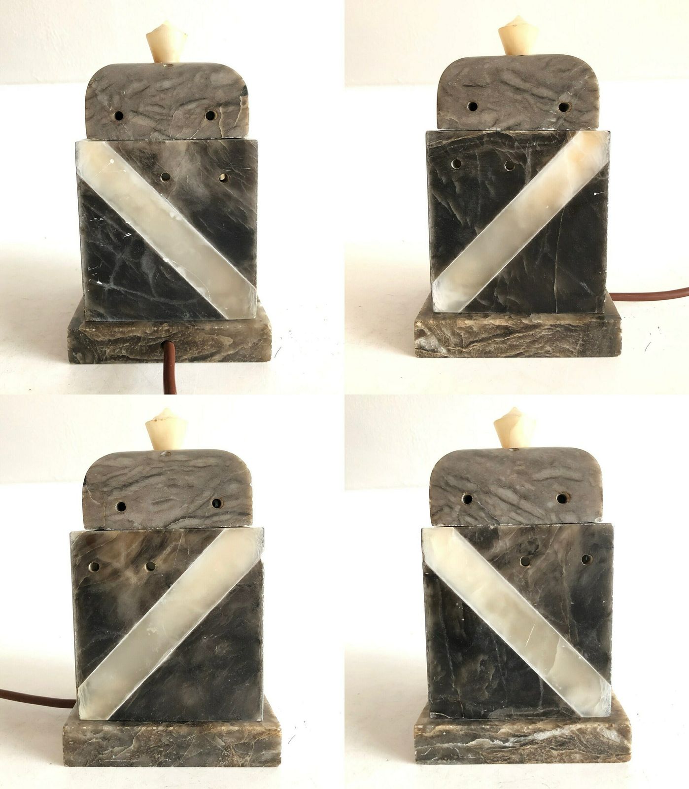 Vintage Gorgeous Black Alabaster Marbled Art Deco Table Lamp With Carved Architectural Shapes And Great Light Exposure photo buy