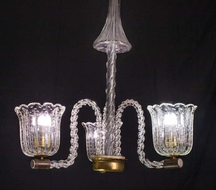 Elegant Ercole Barovier Art Deco Chandelier, "Bullicante" Glass Murano, 1940s photo for sale