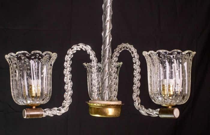 photo furniture Elegant Ercole Barovier Art Deco Chandelier, "Bullicante" Glass Murano, 1940s