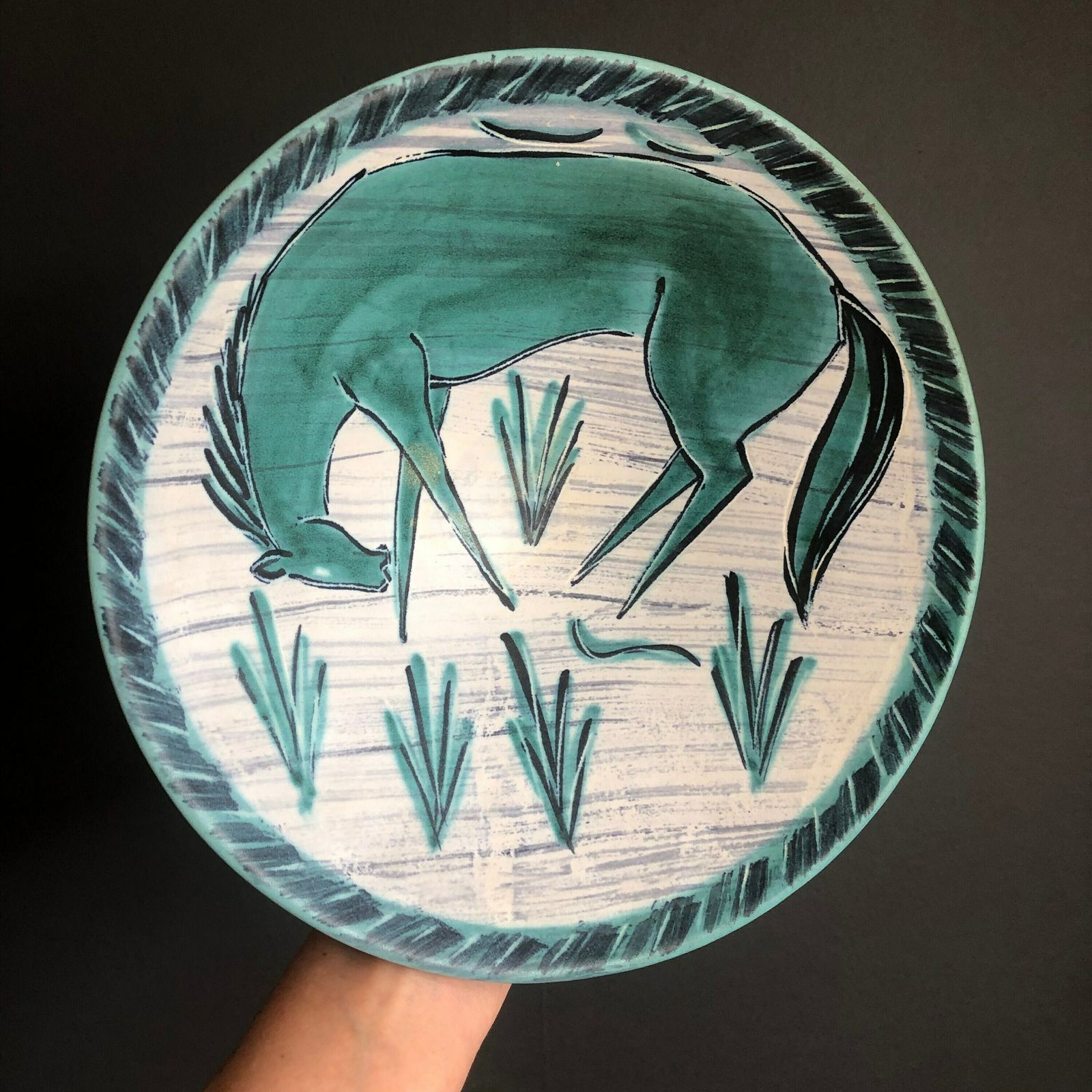 Large Pottery Bowl By Marc Valcera Wild Horse 1960 Designed Swiss Design