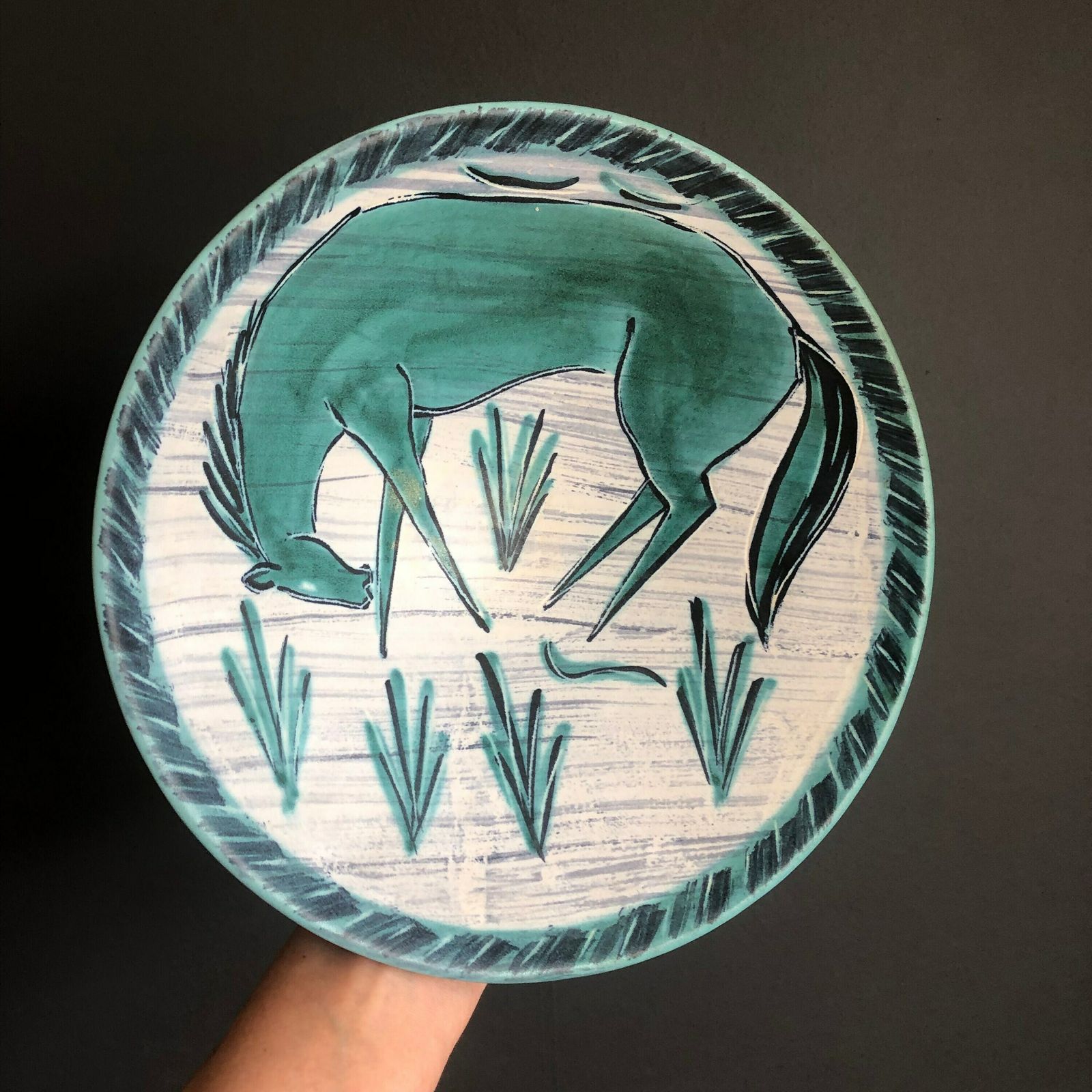 Large Pottery Bowl By Marc Valcera Wild Horse 1960 Designed Swiss Design photo for sale