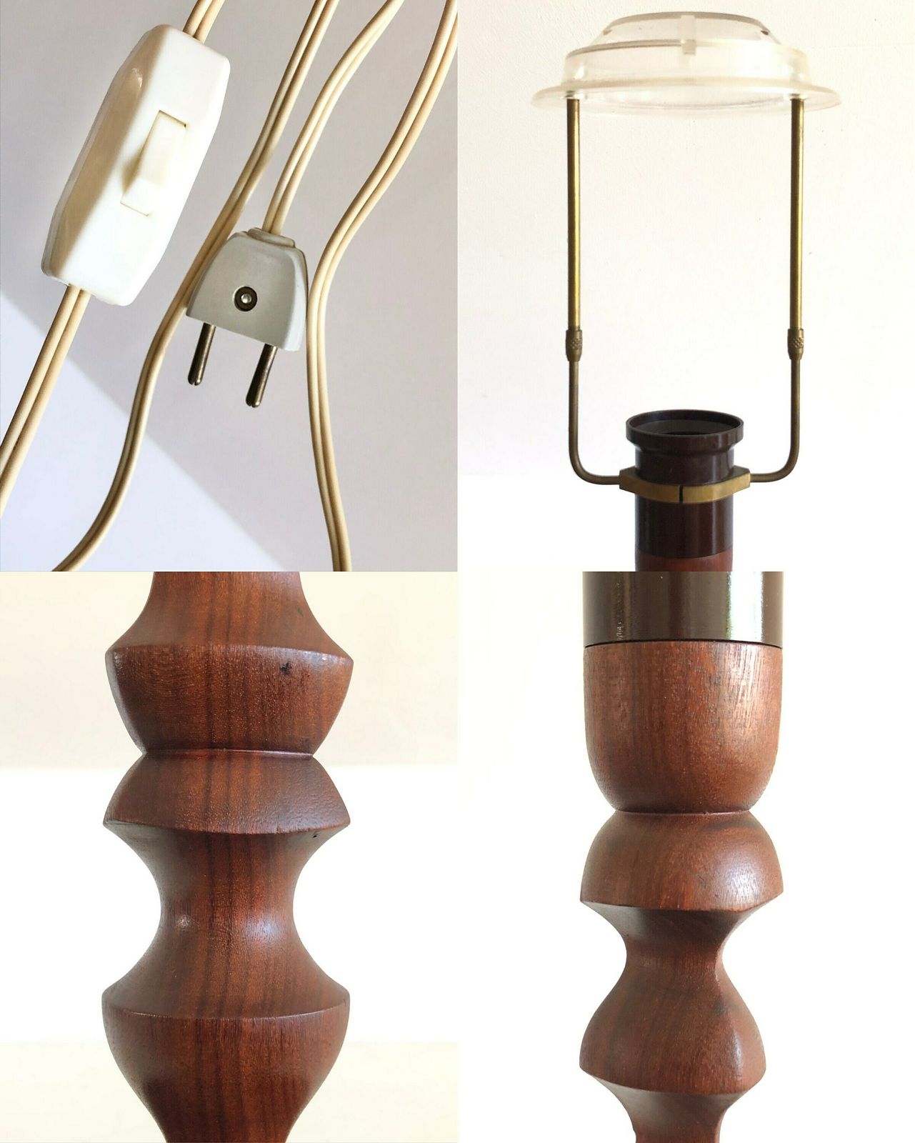 Elegant Dark Wood Danish Vintage Table Lamp In Organic Shapes With Unique Handmade Vintage Embroidered Fabric Shade photo buy