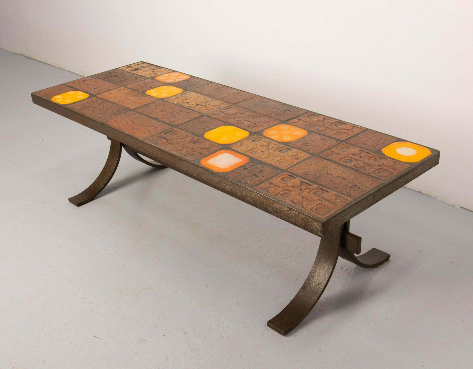 French Coffee Table With Glazed Ceramics In The St Of Roger Capron, Circa 1960 photo vintage