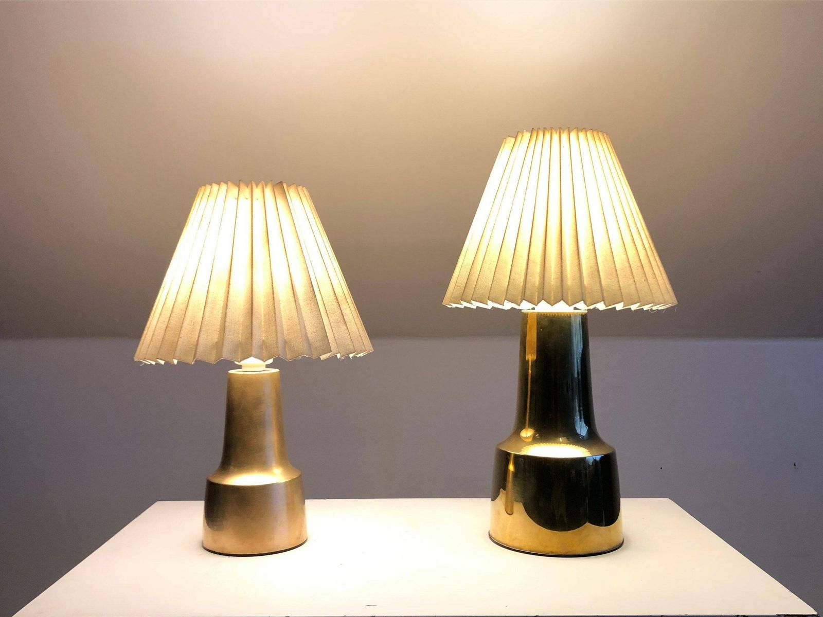 Exclusive Set Of Cohr Design Mid Century Modern Sculptural Brass Table Lamps With Elegant Expression photo for sale