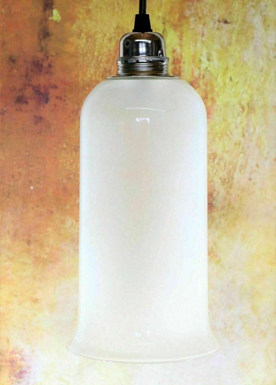 Ceiling Light Vintage French Industrial Frosted Glass Long Bell Pendant Retro Cs photo for sale