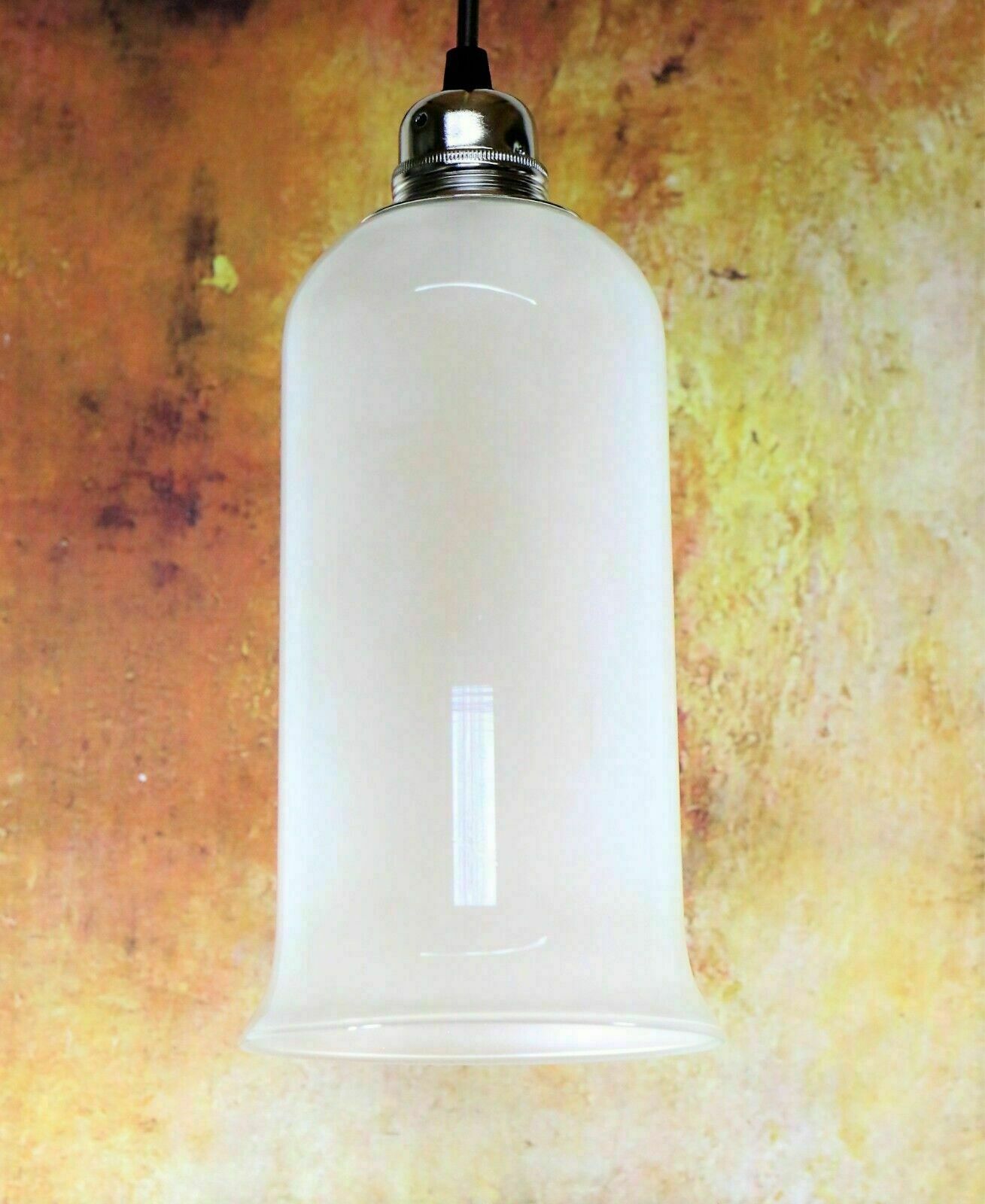Ceiling Light Vintage French Industrial Frosted Glass Long Bell Pendant Retro Cs photo 80.0