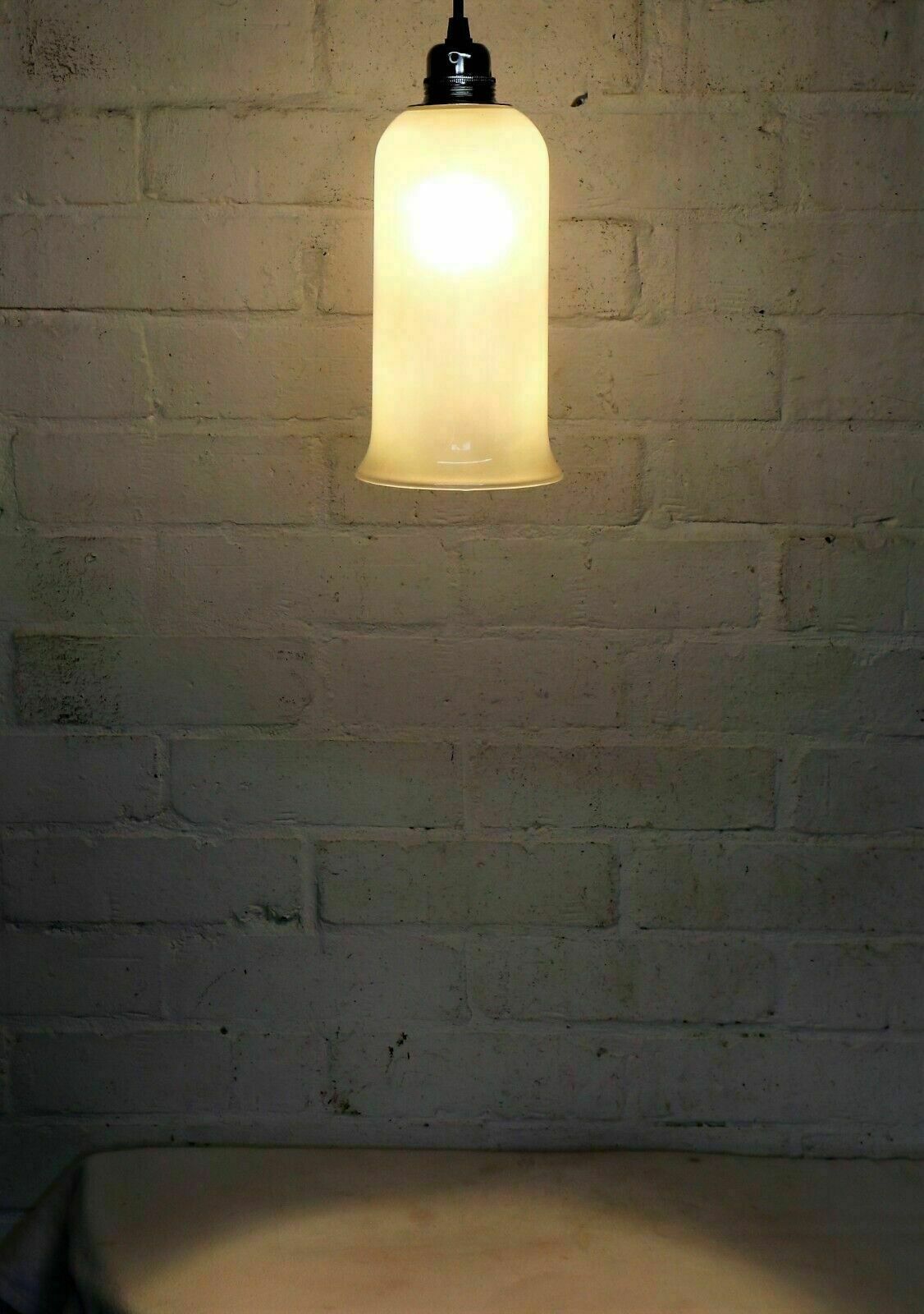 Ceiling Light Vintage French Industrial Frosted Glass Long Bell Pendant Retro Cs photo vinterior
