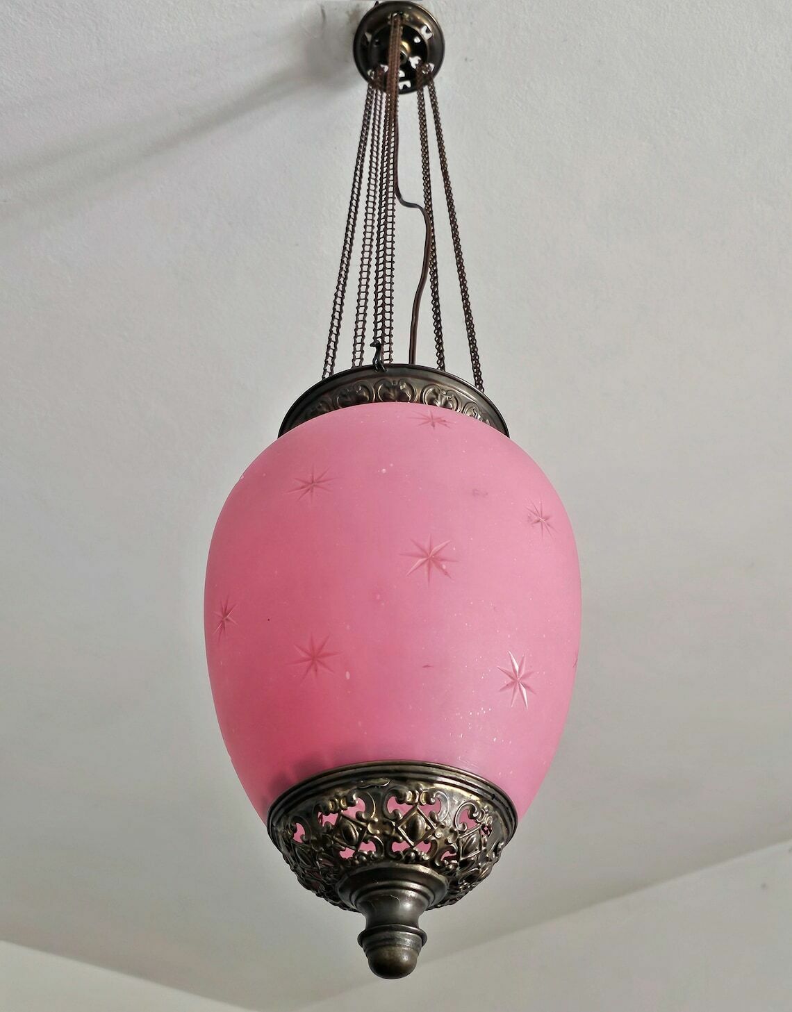 Antique Pink Glass And Brass Lantern // Made In Austria Cca. 1850s photo 2200.0