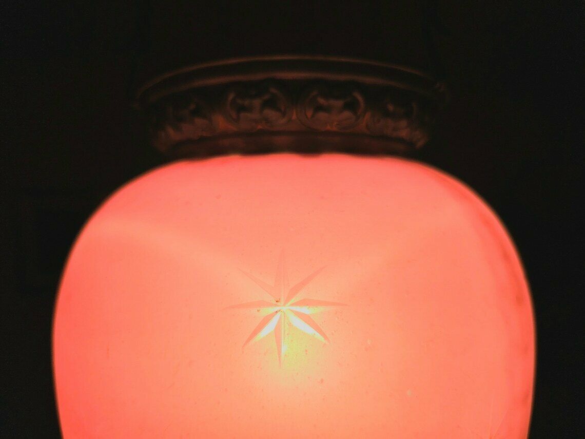 Antique Pink Glass And Brass Lantern // Made In Austria Cca. 1850s photo vinterior