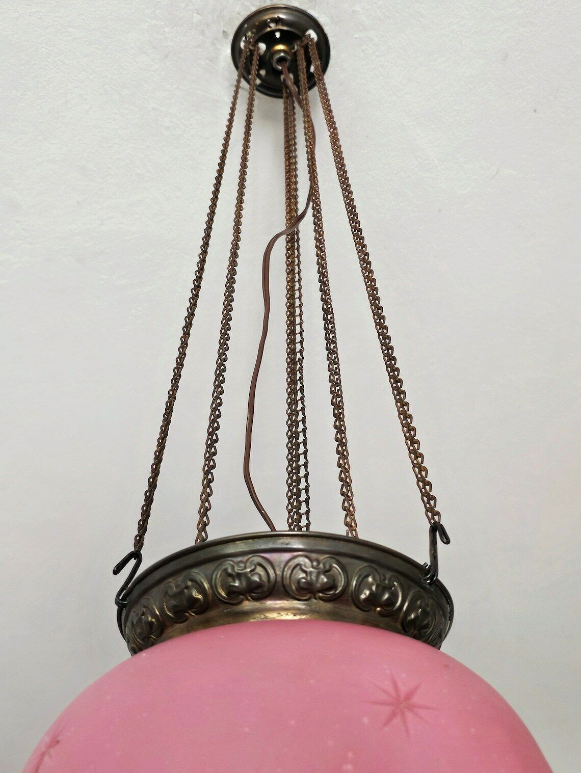 Antique Pink Glass And Brass Lantern // Made In Austria Cca. 1850s photo buy