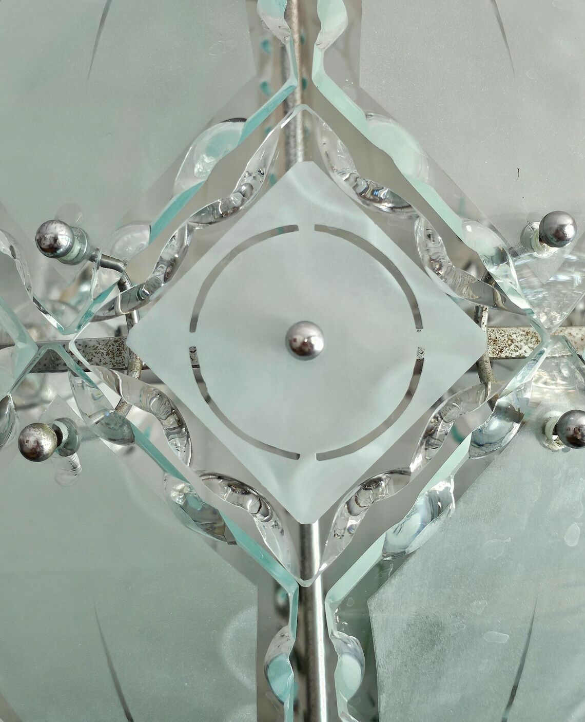 Extra Large Mid Century Modern Glass Globe Pendant By Zero Quattro And Fontana Arte // Made In Italy In 1970s photo vintage