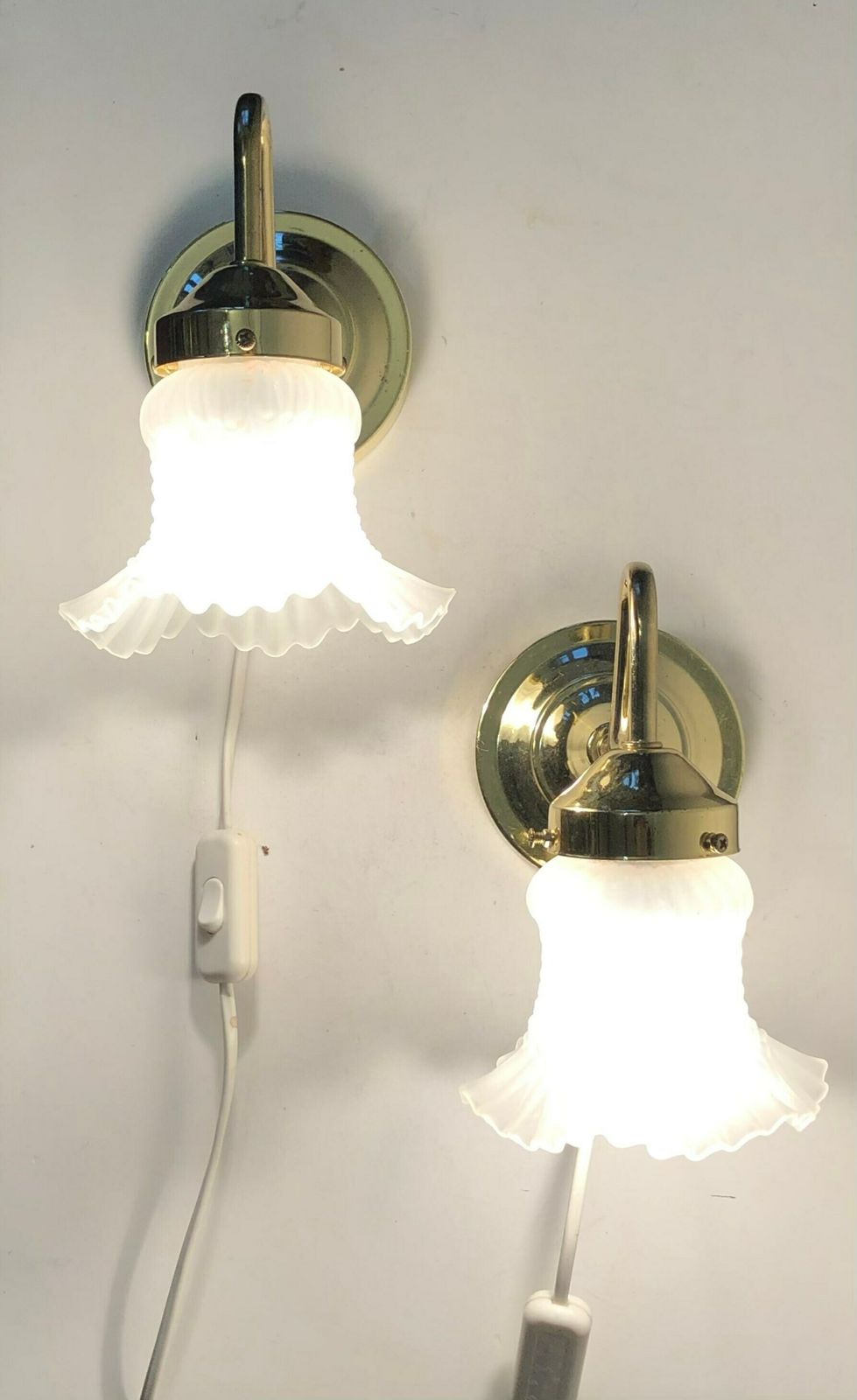 Danish Mid Century Wall Lamps With Patterned Glass Shades And Gold Metal Details   Design From Hagro A/S photo for sale