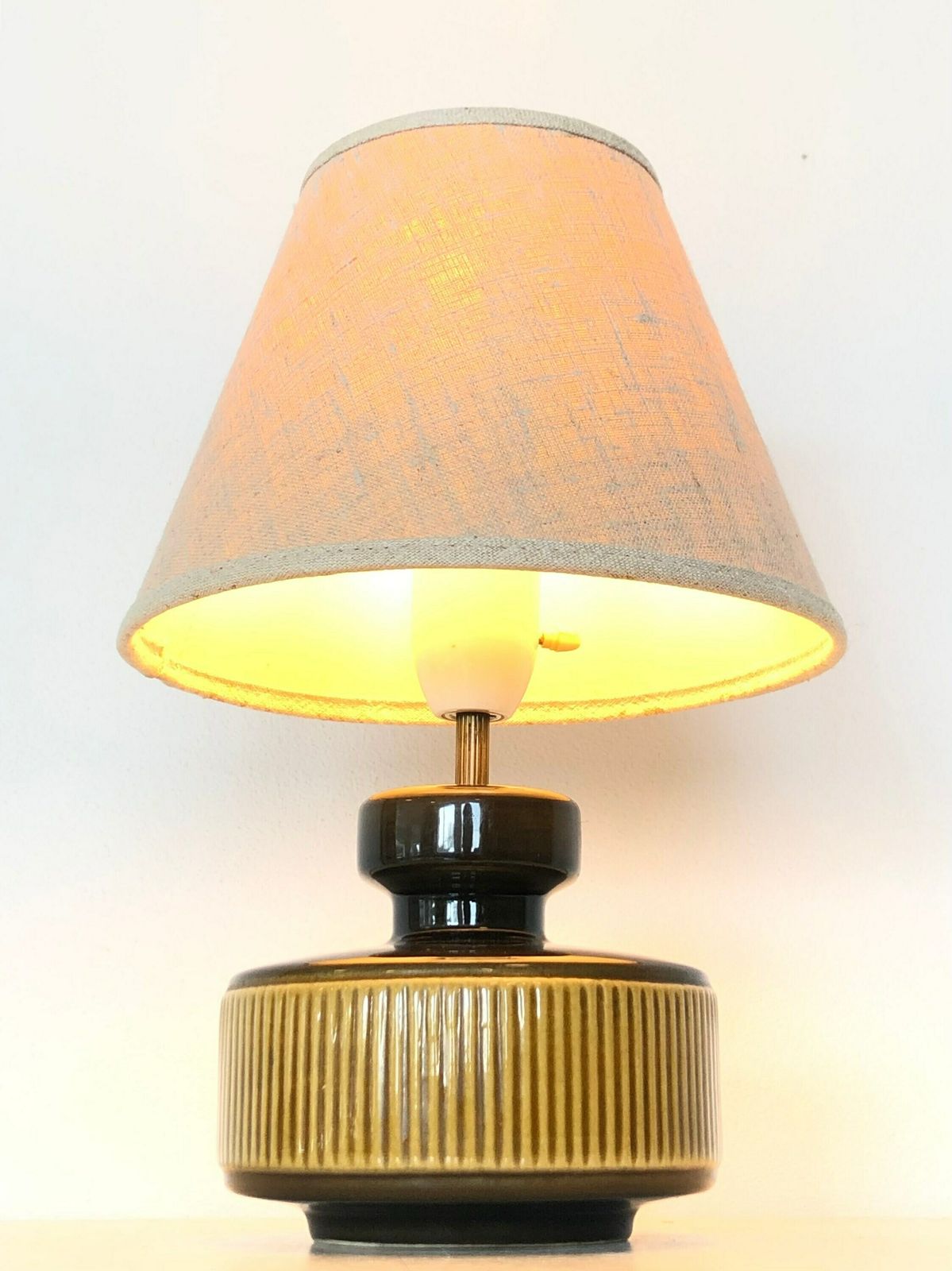 Danish Mid Century Modern Ceramic Table Lamp With Green And Yellow Glaze And Gorgeous Ridges   Design By Søholm, Bornholm Denmark photo furniture