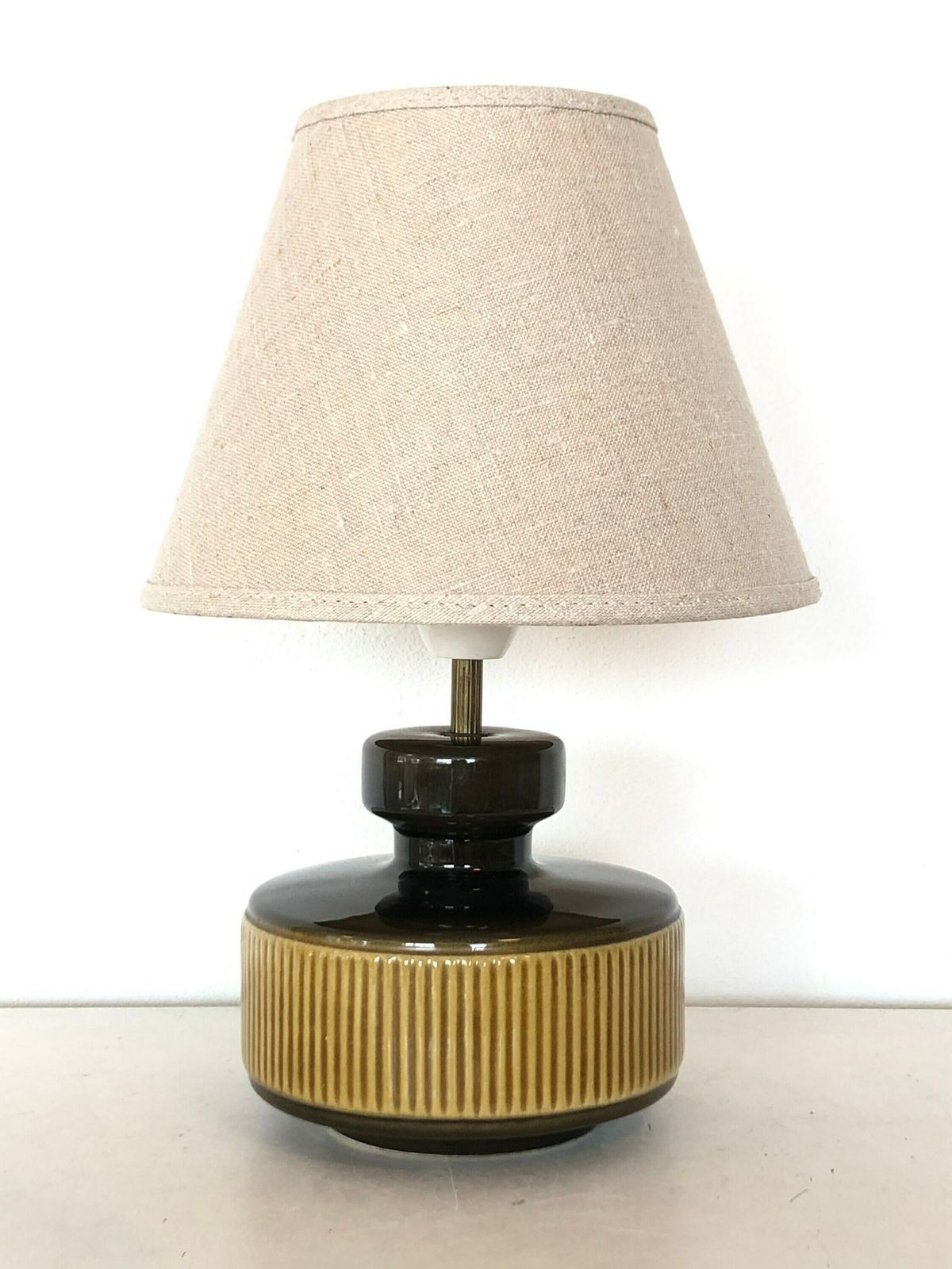 Danish Mid Century Modern Ceramic Table Lamp With Green And Yellow Glaze And Gorgeous Ridges   Design By Søholm, Bornholm Denmark photo vinterior