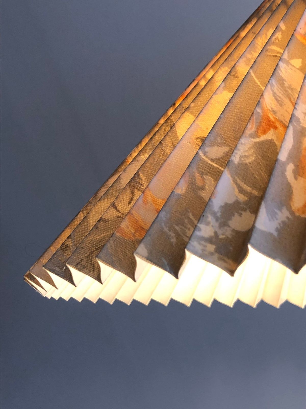 Danish Vintage Mid Century Ceiling Lamp With Pleated Fabric Shade In Great Flower Pattern photo 197.0