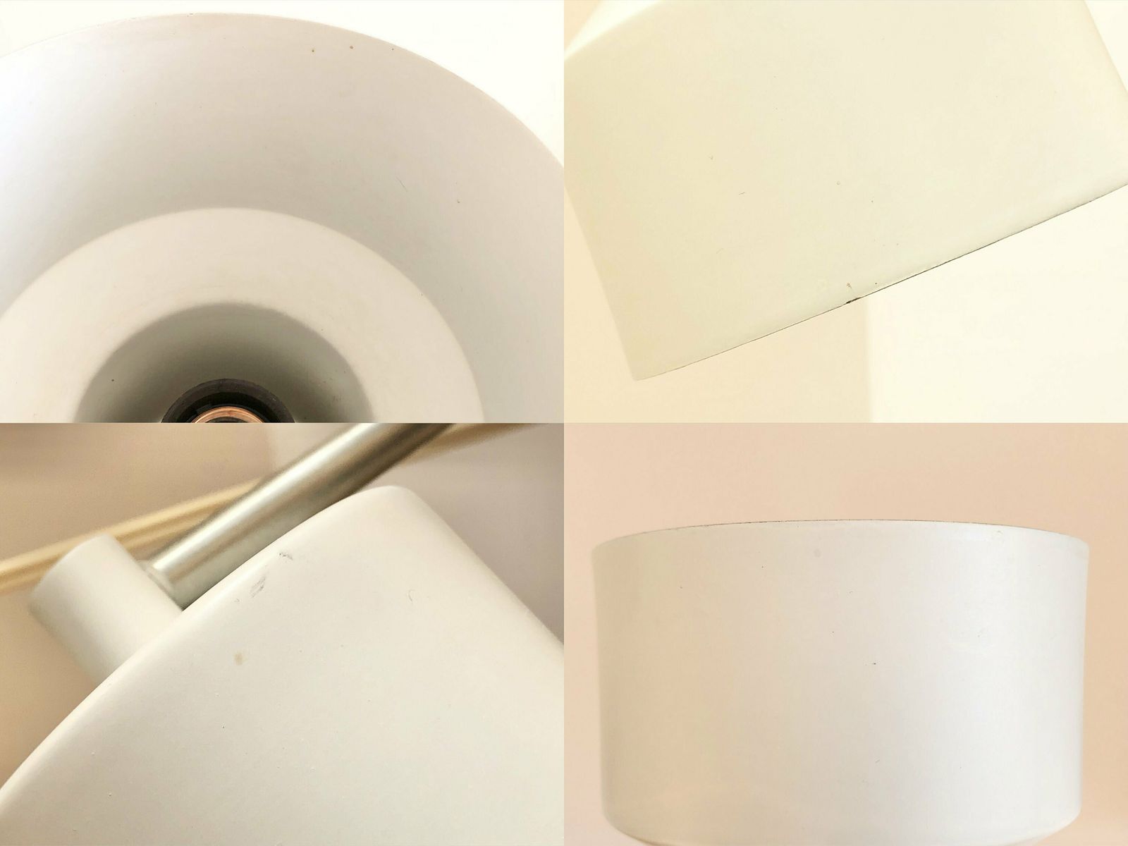 photo for sale Danish Mid Century Minimalist Design Floor Lamp In White Painted Metal With Adjustable Twin Shades Snd Aluminium Details