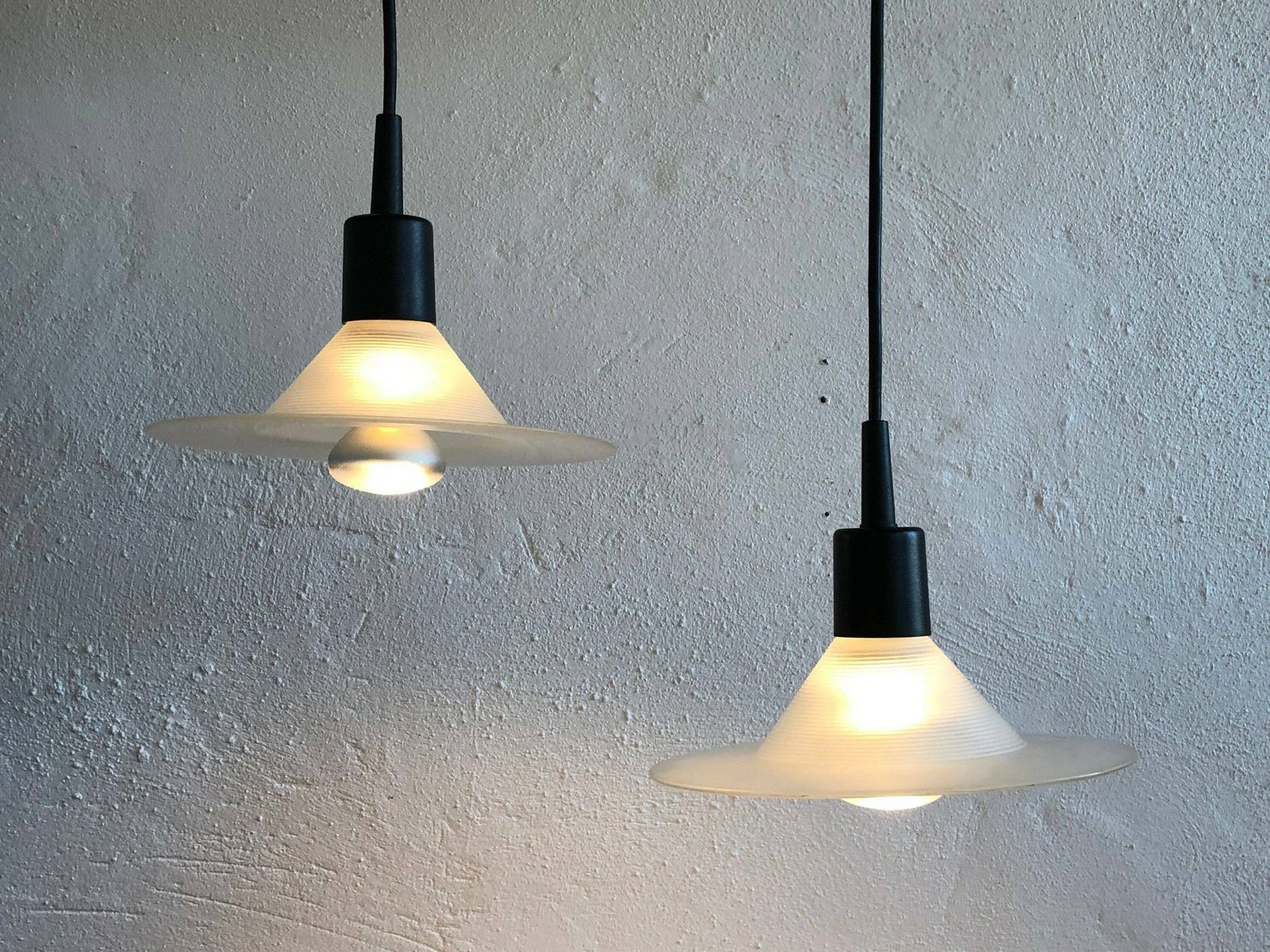 Pair Of Danish Postmodern Minimalist Ceiling Lamps In Frosted Glass With Grooved Pattern   Design From Odreco photo furniture