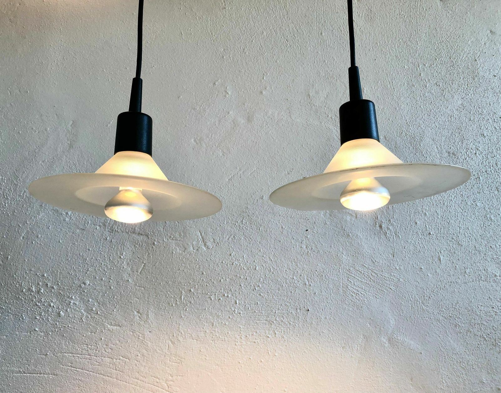 Pair Of Danish Postmodern Minimalist Ceiling Lamps In Frosted Glass With Grooved Pattern   Design From Odreco photo Lighting