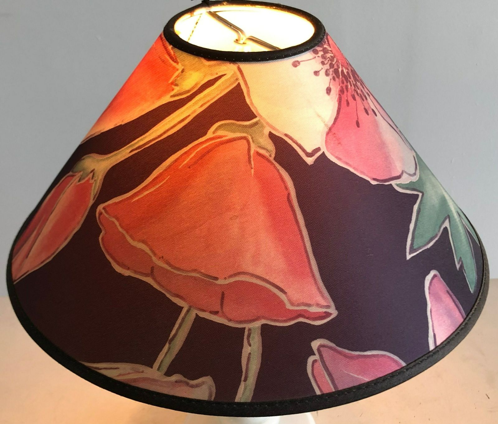 Danish Mid Century Table Lamp With Odreco Design Opal Glass Base And Beautiful Flower Decorated Vintage Fabric Shade photo 209.0