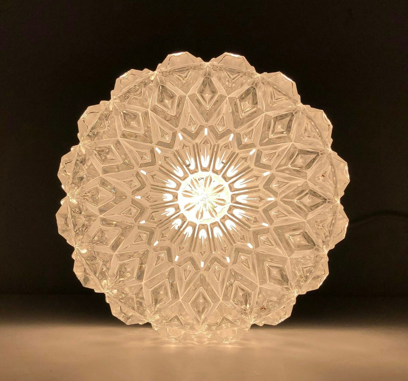 Danish Mid Century Modern Vintage Ceiling Lamp With Patterned Thick Glass Shade And Aluminium Silver Top   Design From The 1960s photo Lighting