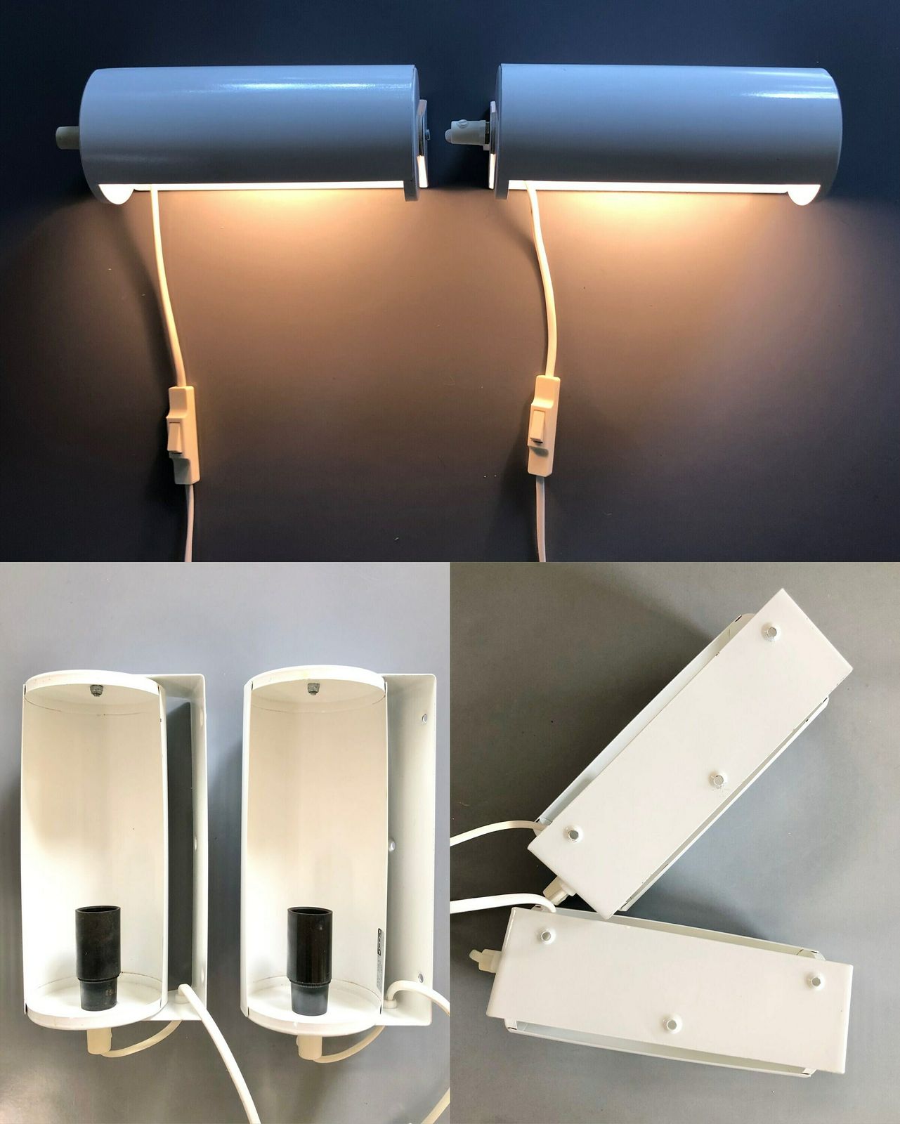 Pair Of Vintage Ikea Minimalist Wall Lamps In White Metal With Up And Downwards Light photo buy