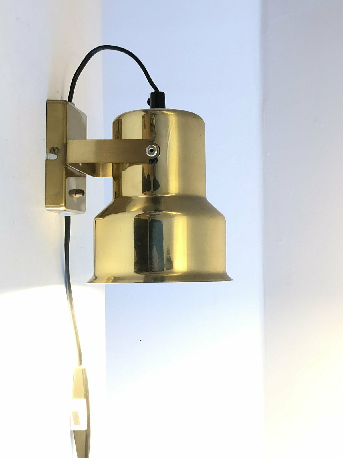 Danish Mid Century Brass Wall Lamp With Adjustable Shade And Great Details   Design By Abo, Randers photo for sale