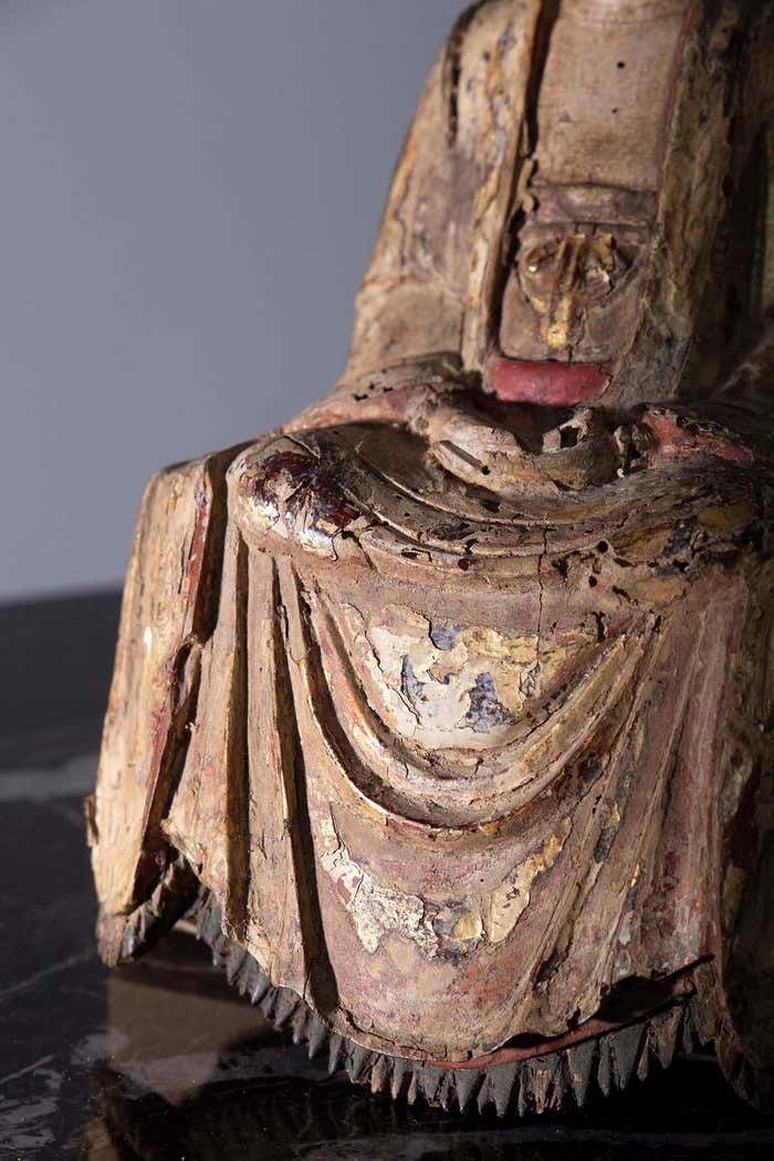 Art Polychrome Wooden Statue Depicting Guanyin Bodhisattva  Ming  16th Century photo
