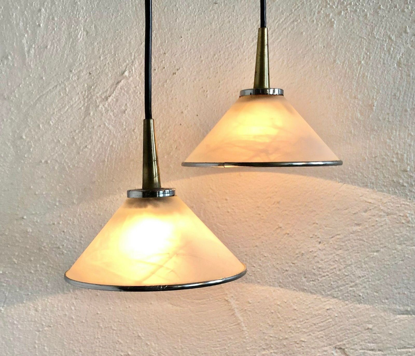 Pair Of Danish Postmodern Marbled Glass And Metal Ceiling Lamps   Design From Nordlux