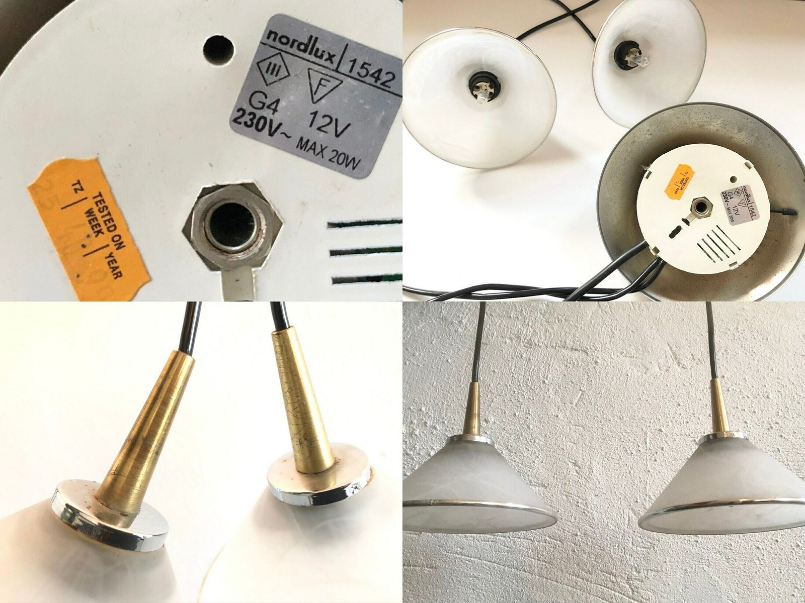 photo for sale Pair Of Danish Postmodern Marbled Glass And Metal Ceiling Lamps   Design From Nordlux