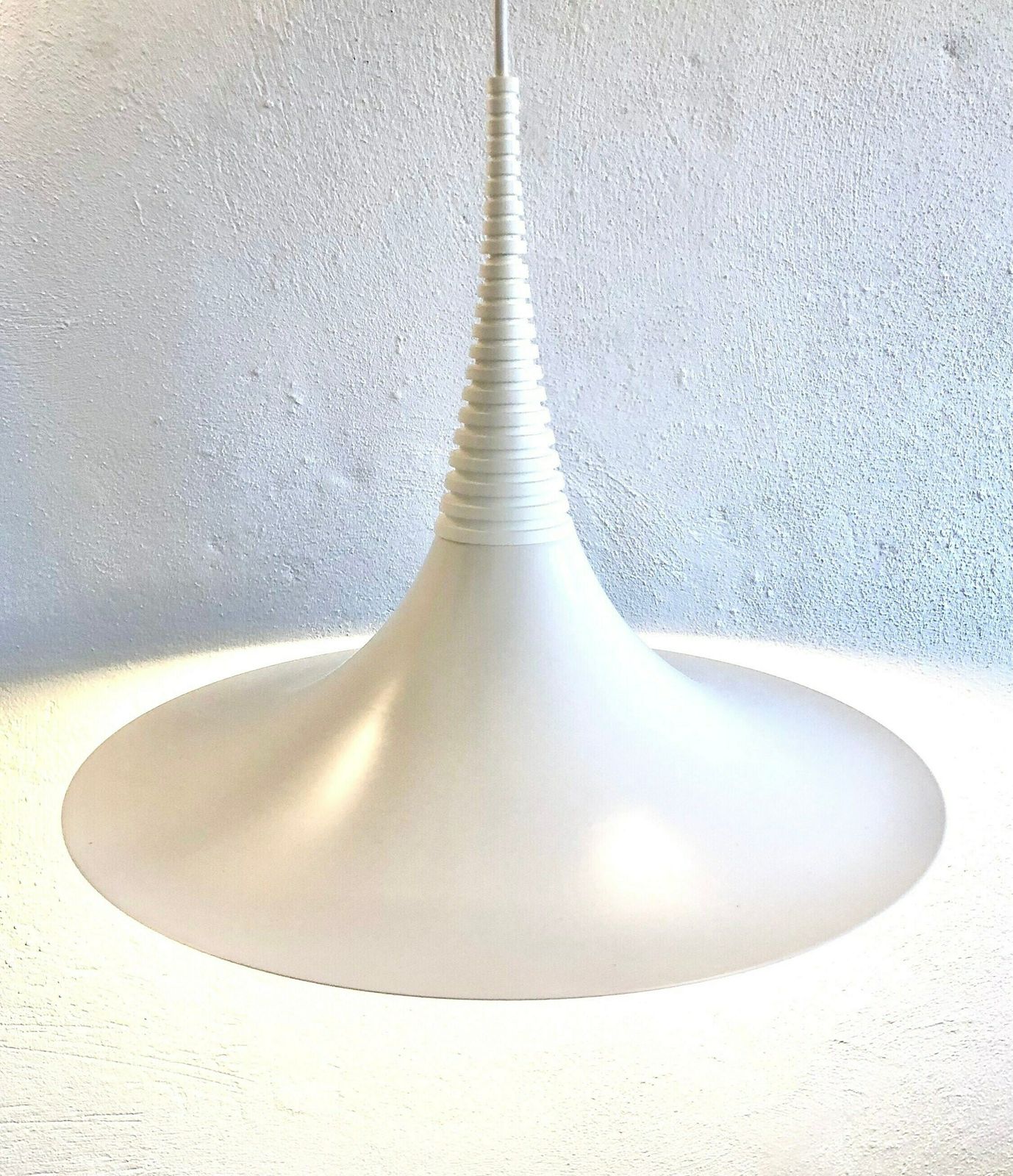 Danish Postmodern White Trumpet "Verona" Ceiling Lamp In Metal   Design By Ad Van Berlo For Knud Christensen Electric In The 1980s photo furniture