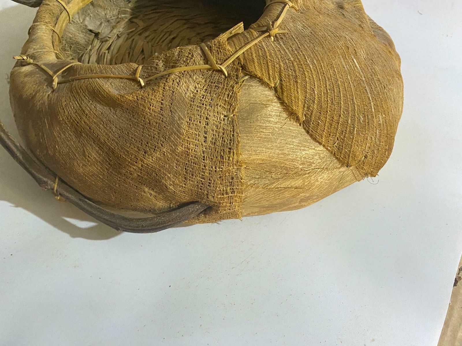 Rattan And Wood Italian Large Basket Bowl Centerpiece, 1970s photo buy