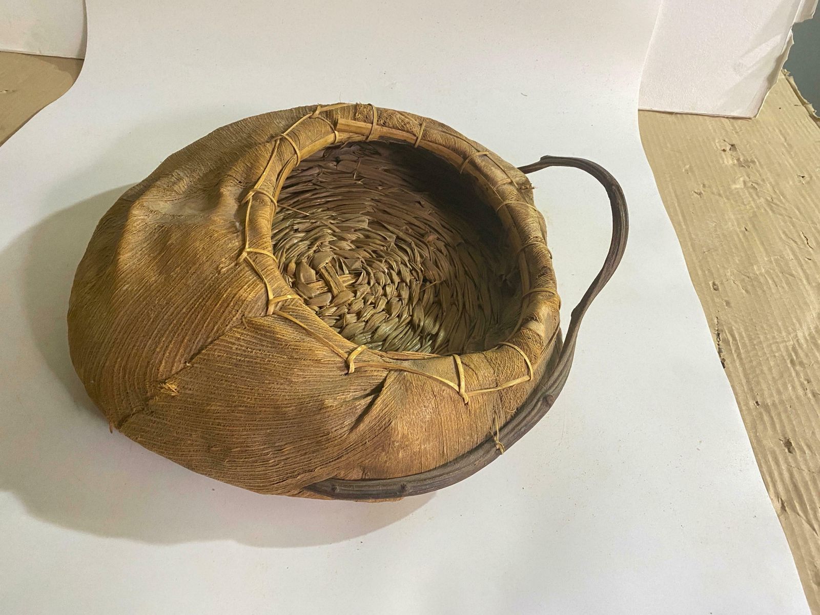 photo buy Rattan And Wood Italian Large Basket Bowl Centerpiece, 1970s