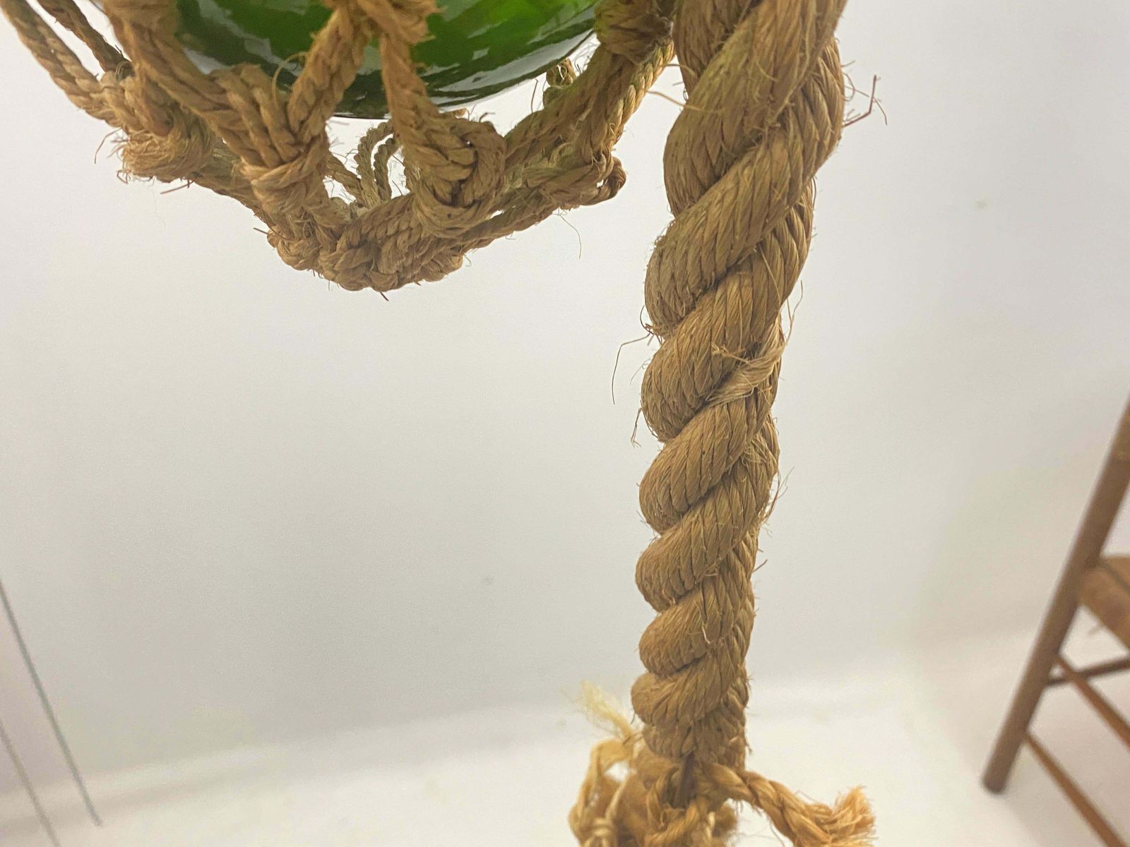 Audoux Minet Attributed Rope Ceilling Light 2 Green Glass Balls France, 1950 photo buy