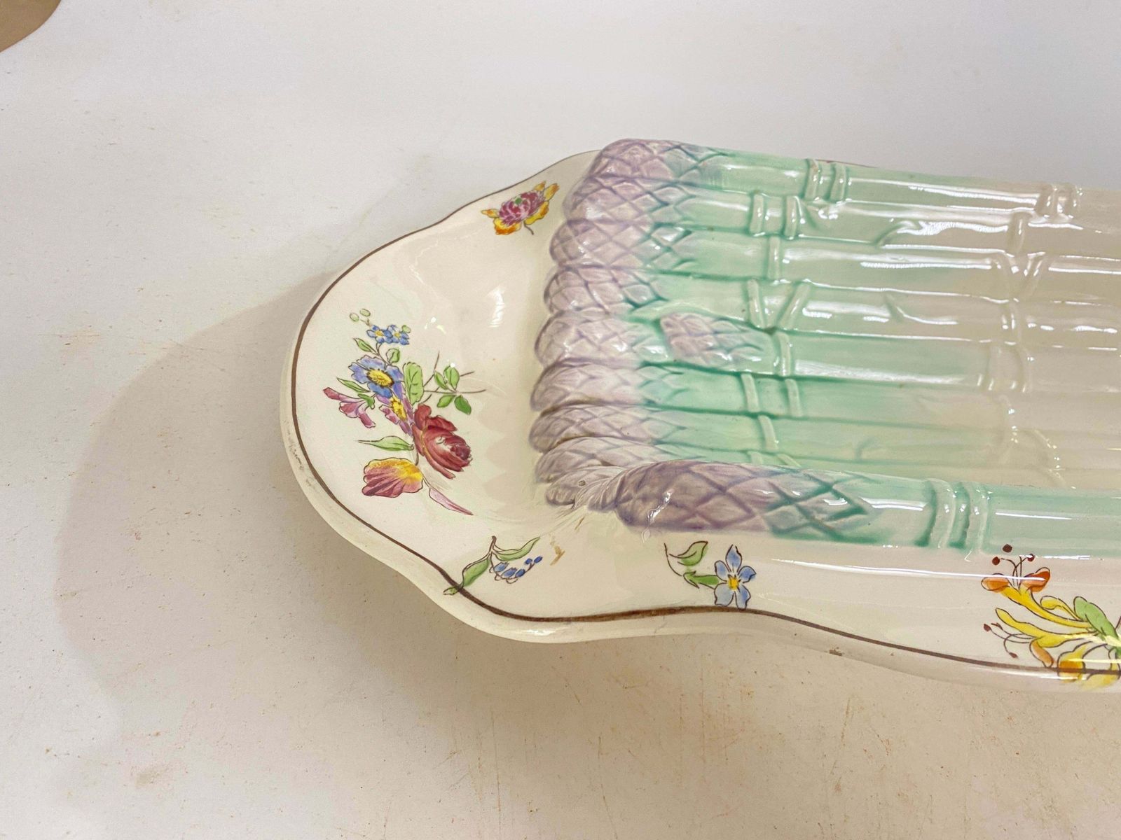 Majolica Asparagus Server Longchamps Circa 1930 photo for sale