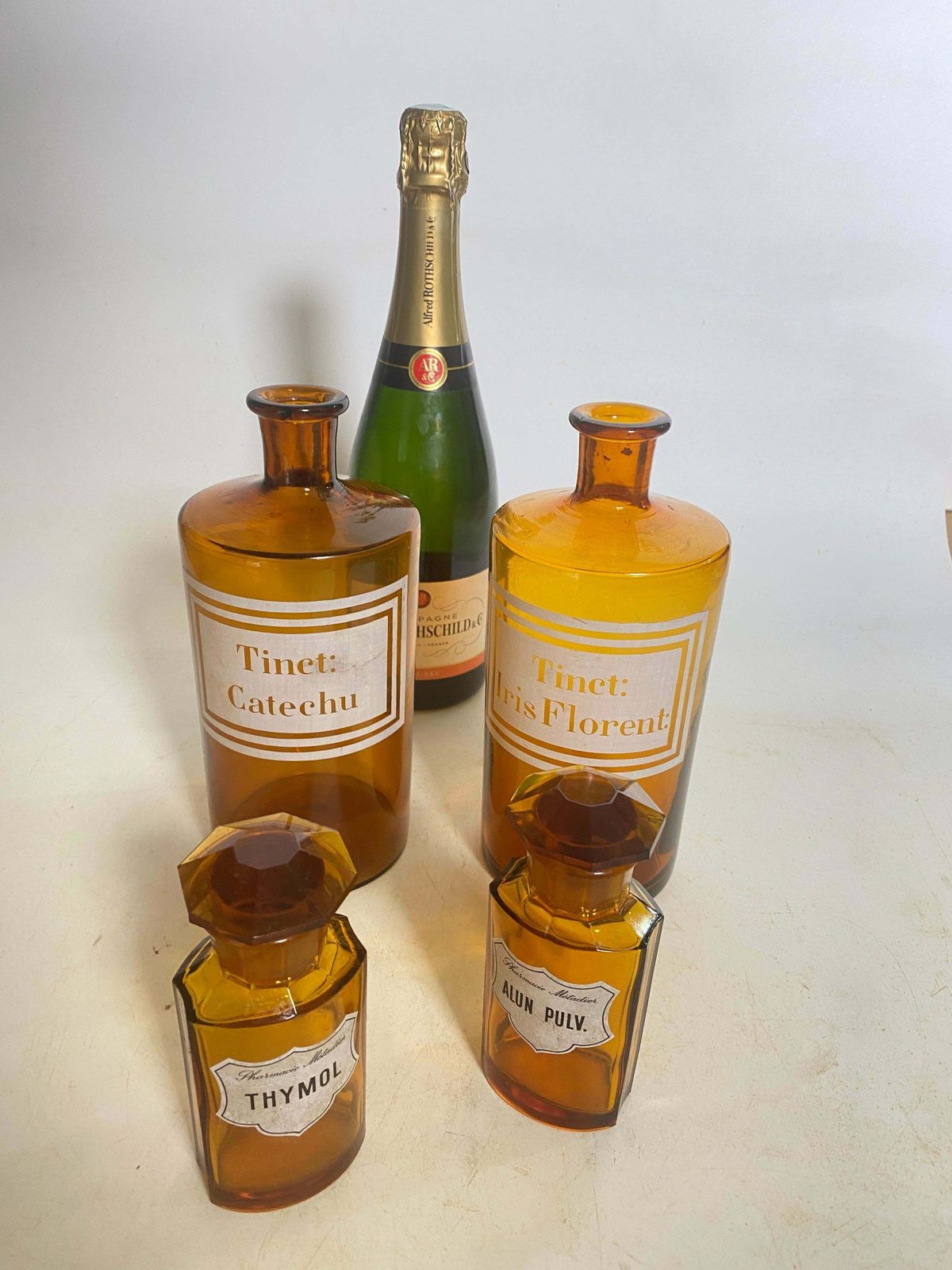 French Cobalt Orange Pharmacy Bottles Set Of 4 Circa 20th Century photo for sale