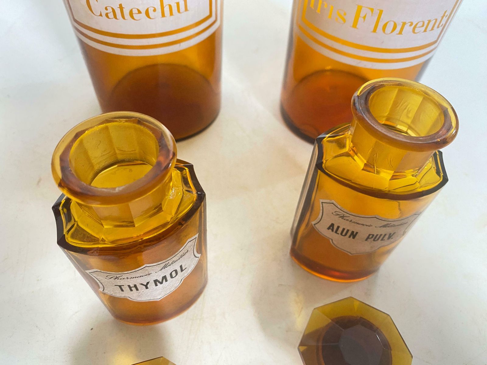 374.0 French Cobalt Orange Pharmacy Bottles Set Of 4 Circa 20th Century photo