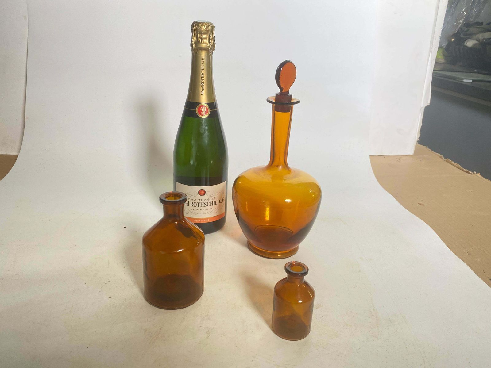 French Cobalt Orange Pharmacy Bottles Set Of 3 Circa 20th Century photo furniture