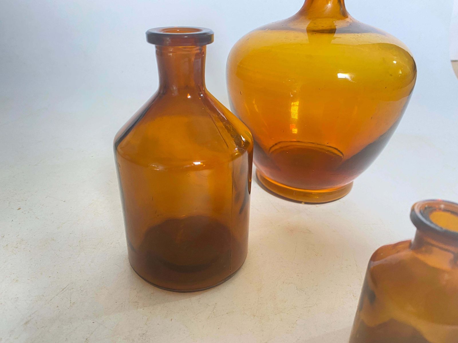 French Cobalt Orange Pharmacy Bottles Set Of 3 Circa 20th Century photo 374.0