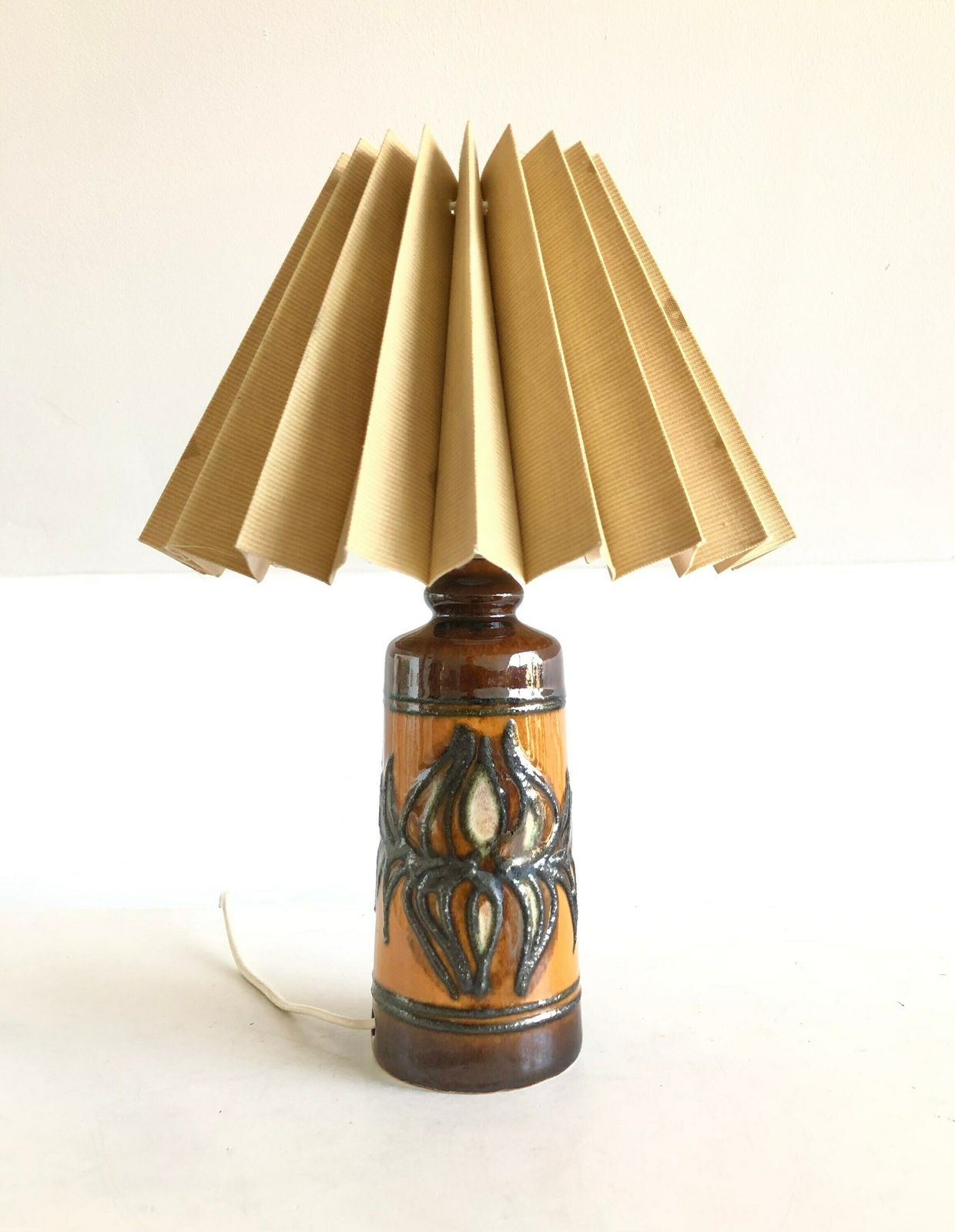 Danish Mid Century Ceramic Table Lamp With Black, Green, Beige And Brown Nuanced Glaze Decoration In Modernist Artistic Design photo for sale