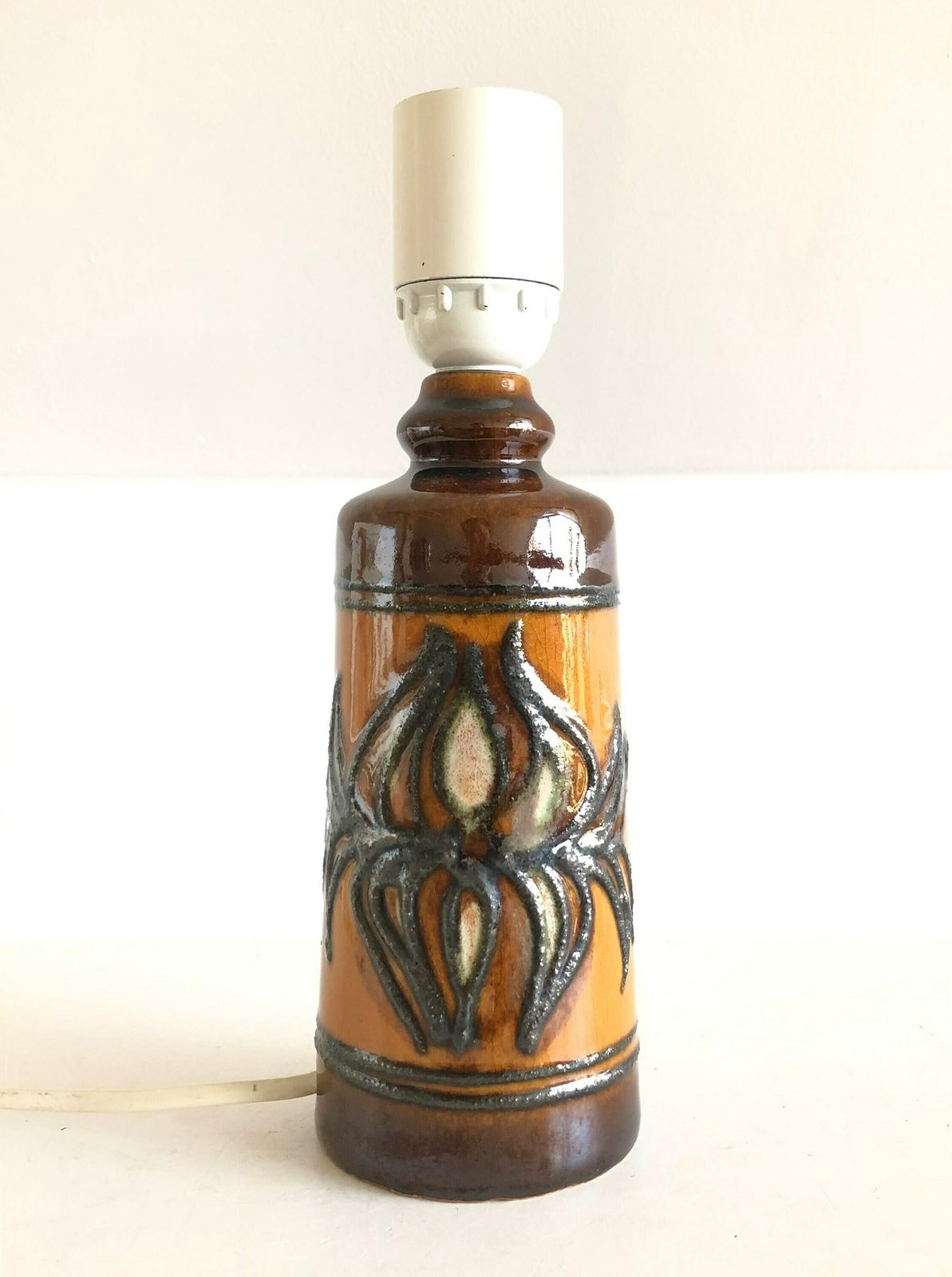 Danish Mid Century Ceramic Table Lamp With Black, Green, Beige And Brown Nuanced Glaze Decoration In Modernist Artistic Design photo vinterior