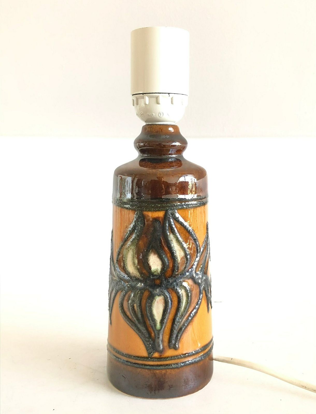 Danish Mid Century Ceramic Table Lamp With Black, Green, Beige And Brown Nuanced Glaze Decoration In Modernist Artistic Design photo buy