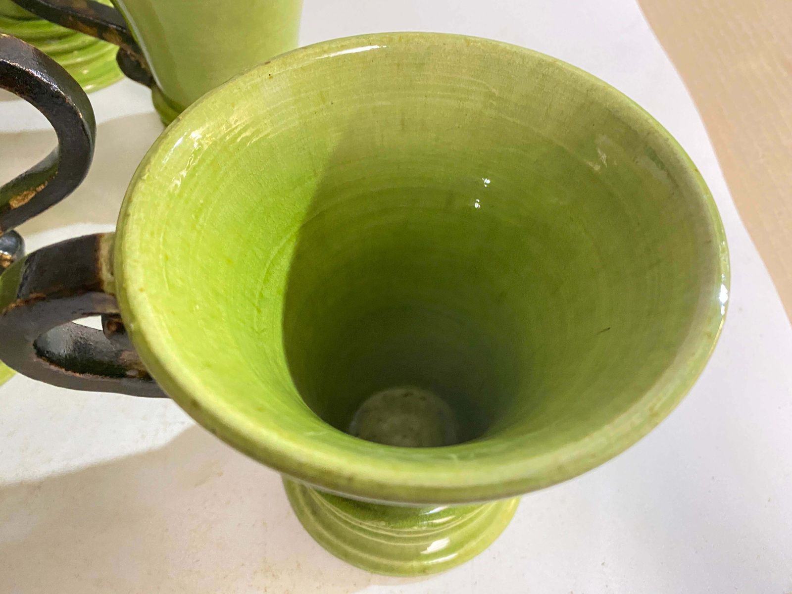 photo furniture Ceramic Cups Hand Made Green And Brown Color France 20th Century