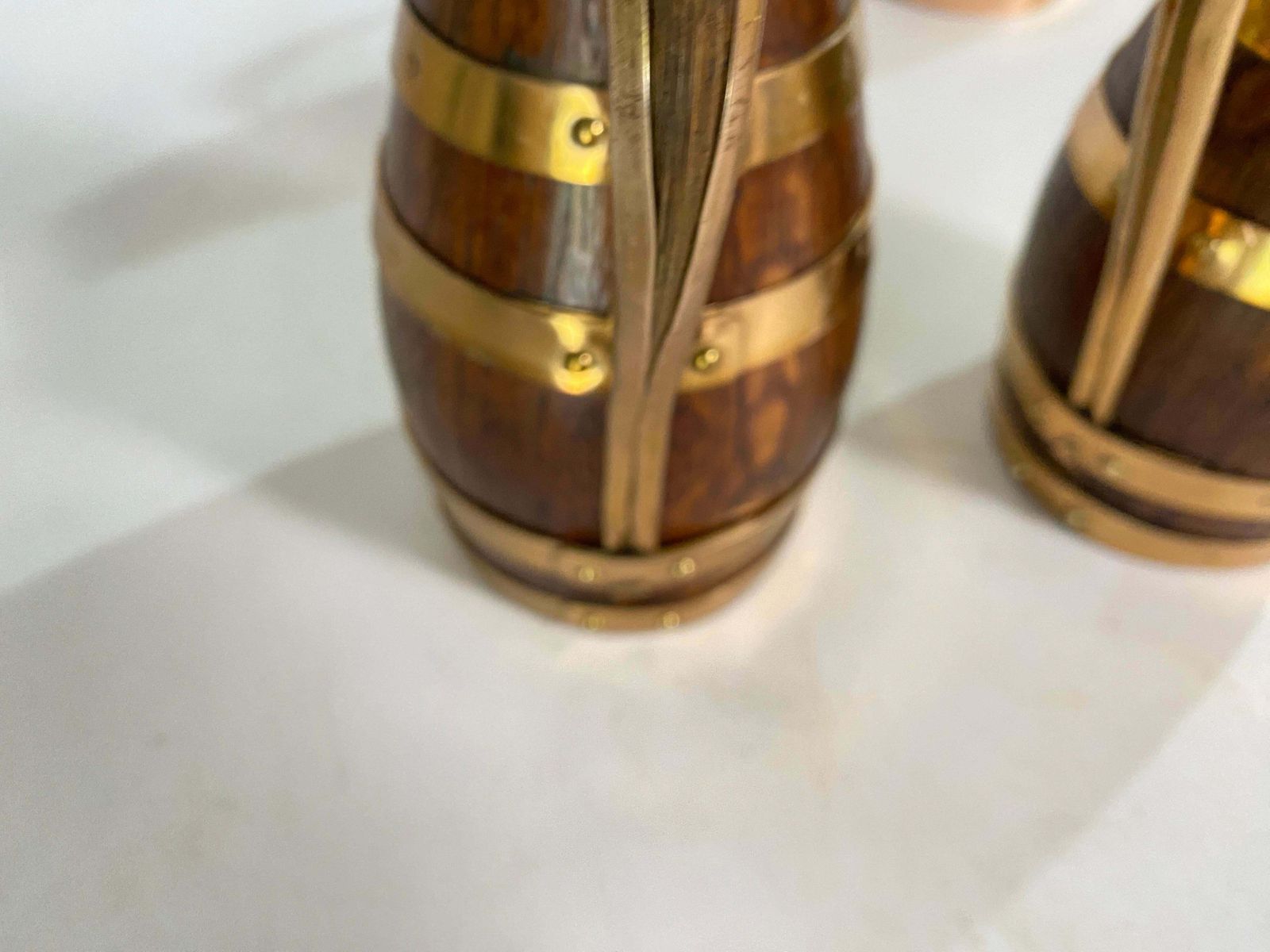 Gerard Lafitte Oak And Brass Barrel Form Pitcher Wooden Jug France 1933 Set Of 3 photo Home Decor