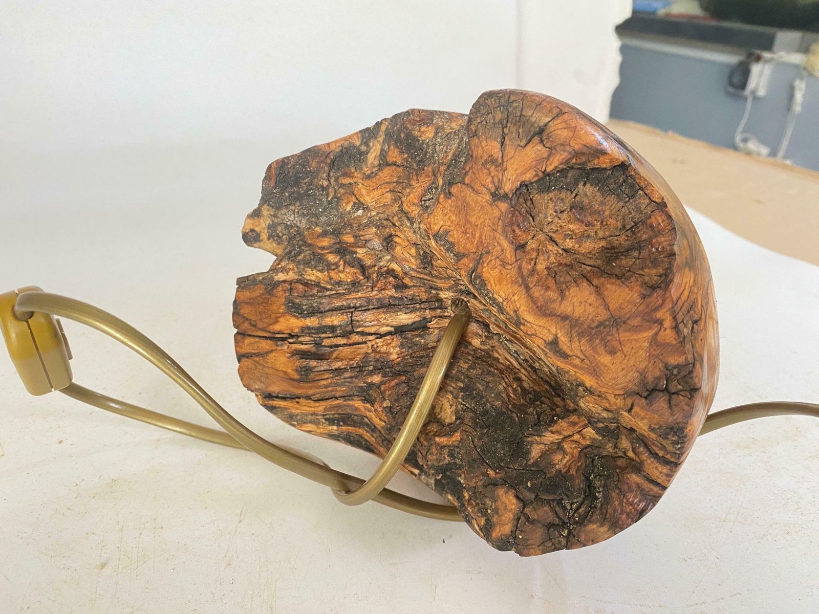 Sculptural Table Lamp Carved In An Olive Wood Block France 1950 photo for sale