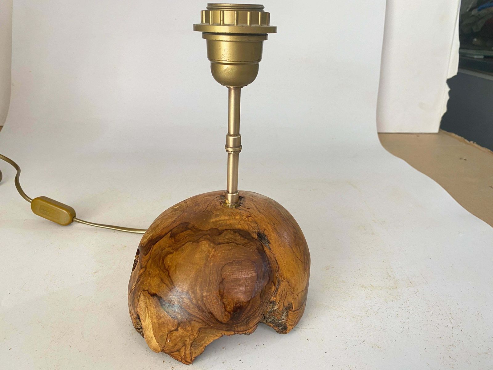 Sculptural Table Lamp Carved In An Olive Wood Block France 1950 photo Lighting