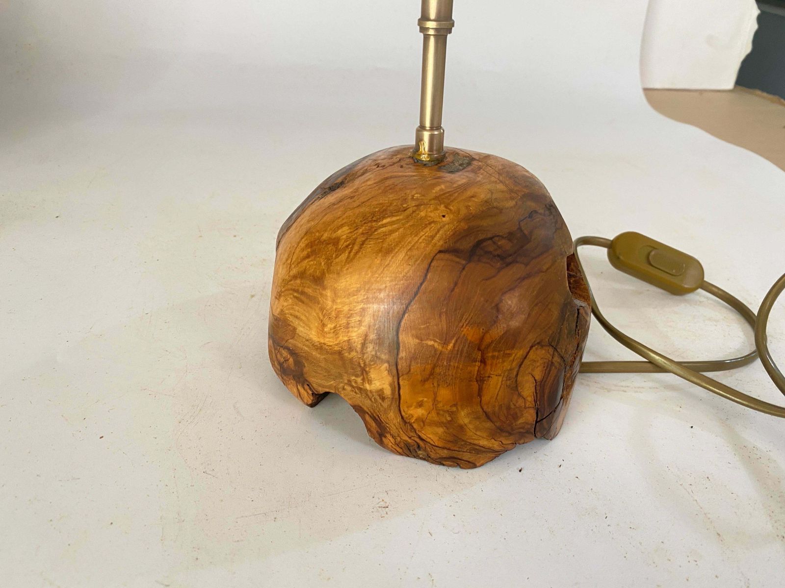 Sculptural Table Lamp Carved In An Olive Wood Block France 1950 photo vintage