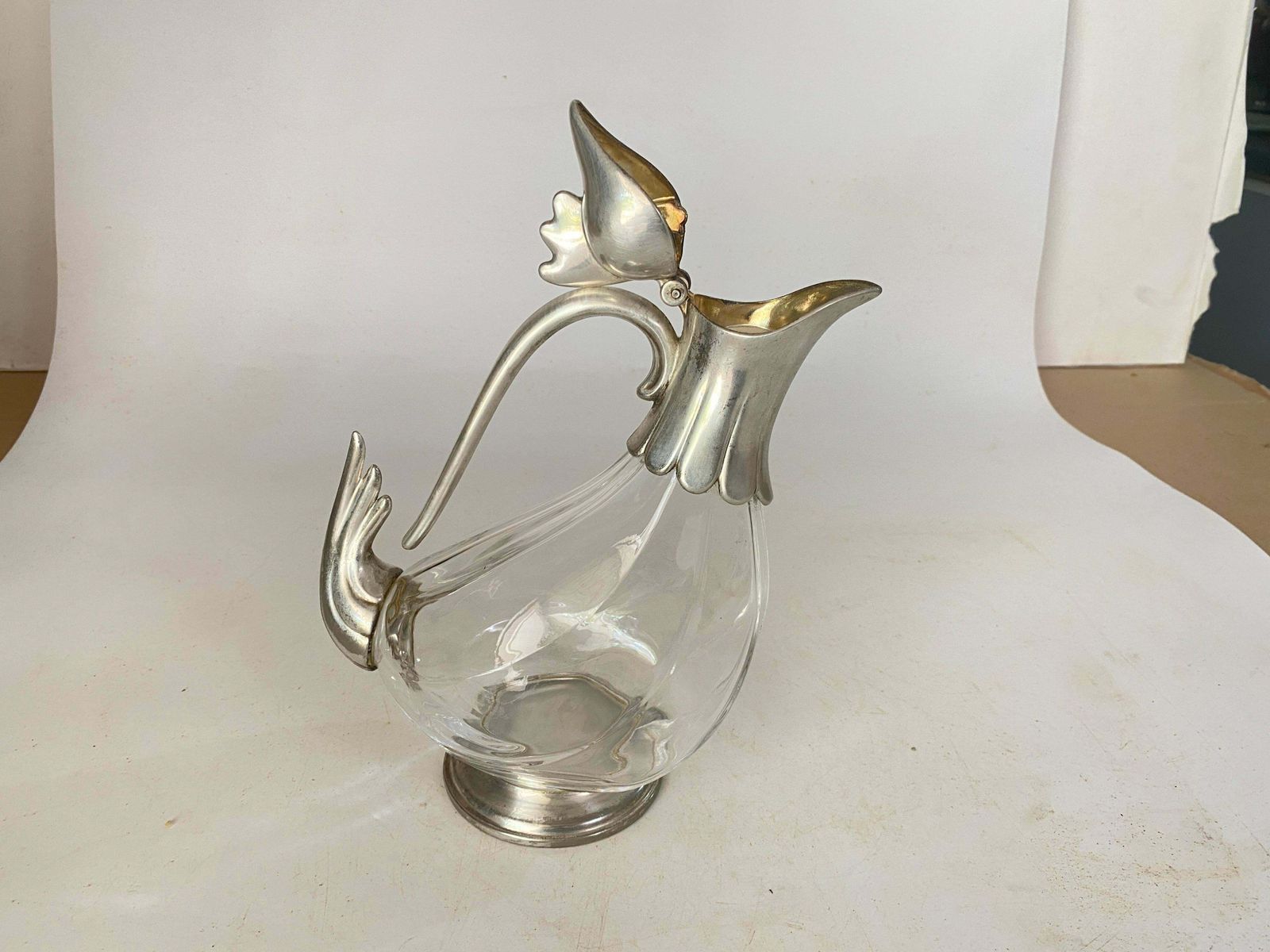 Liquor Bottle In Glass And Metal France 20th Century Silver Color photo vintage